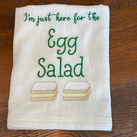 Egg Salad Embroidered Tea Towel