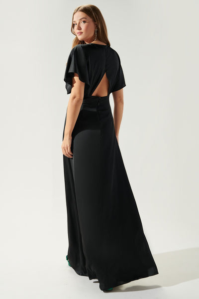 Darling Flutter Sleeve Cut Out Satin Maxi Dress