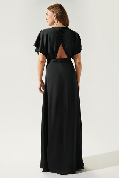 Darling Flutter Sleeve Cut Out Satin Maxi Dress