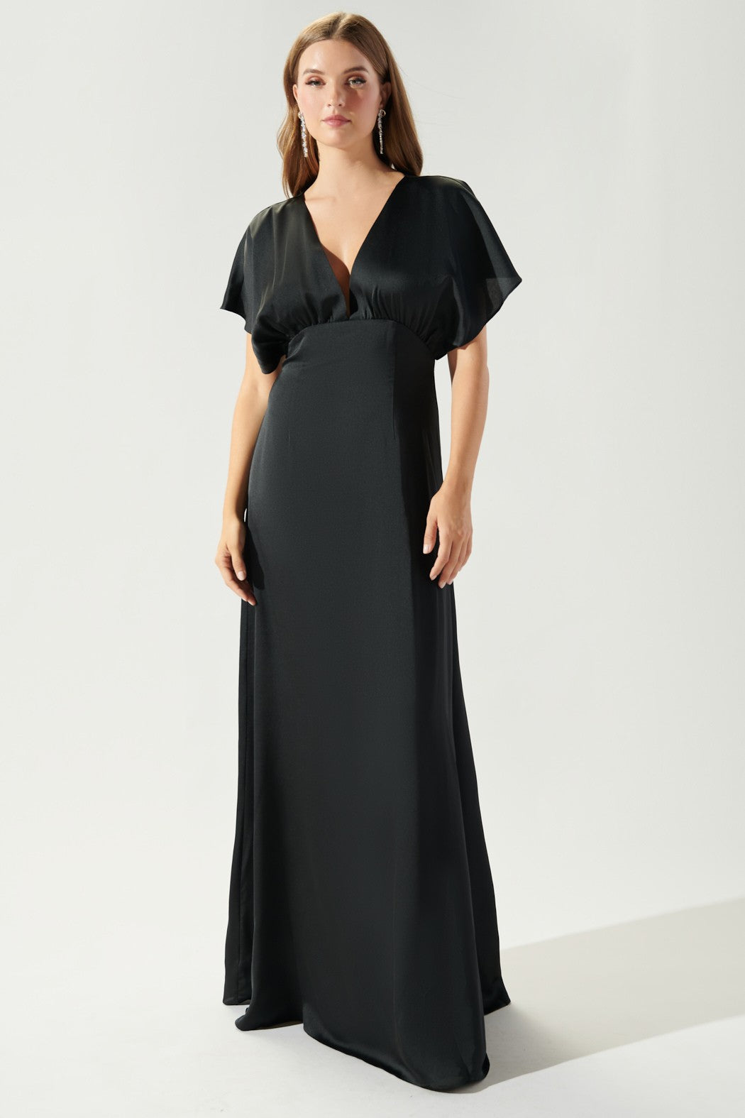 Darling Flutter Sleeve Cut Out Satin Maxi Dress