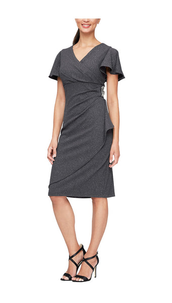 Dani Smoke Grey Metallic Midi Sheath Dress Style 9427166