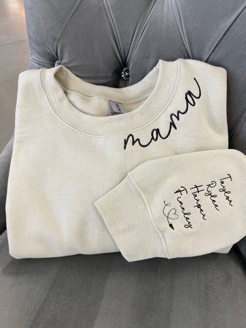 Mama Curved Neck Embroidered Sweatshirt (or nana or other name)