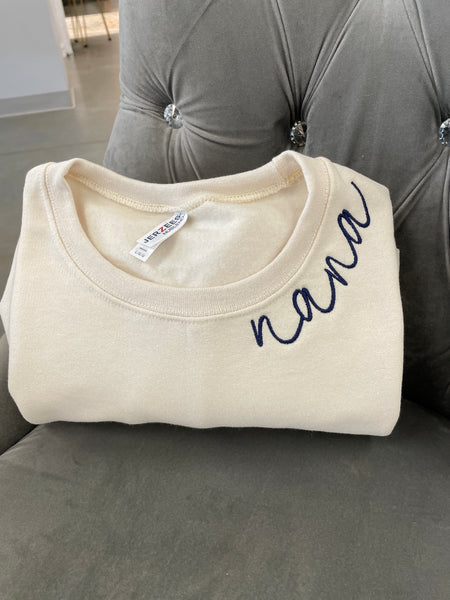 nana Curved Neck Embroidered Sweatshirt (or nana or other name)