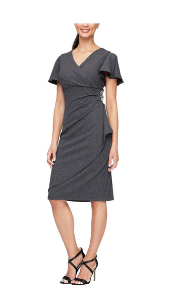 Dani Smoke Grey Metallic Midi Sheath Dress Style 9427166