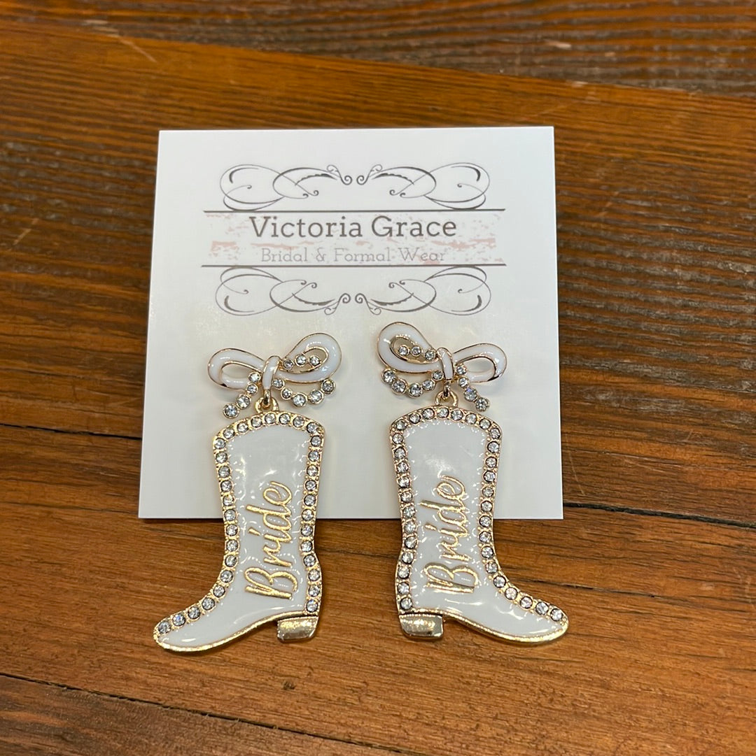 Bride Cowgirl Boot Earrings