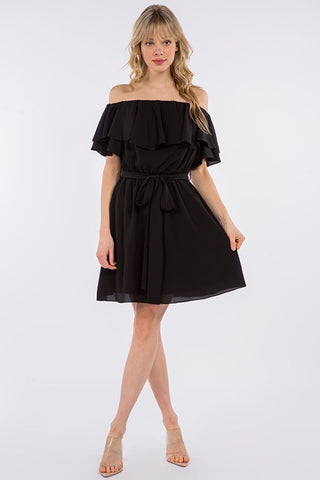 Diedra Black Off the Shoulder Mini Dress
