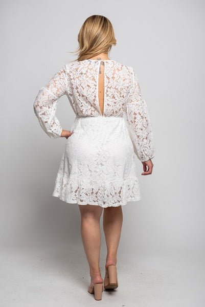 Katrina White Surplice Lace Dress