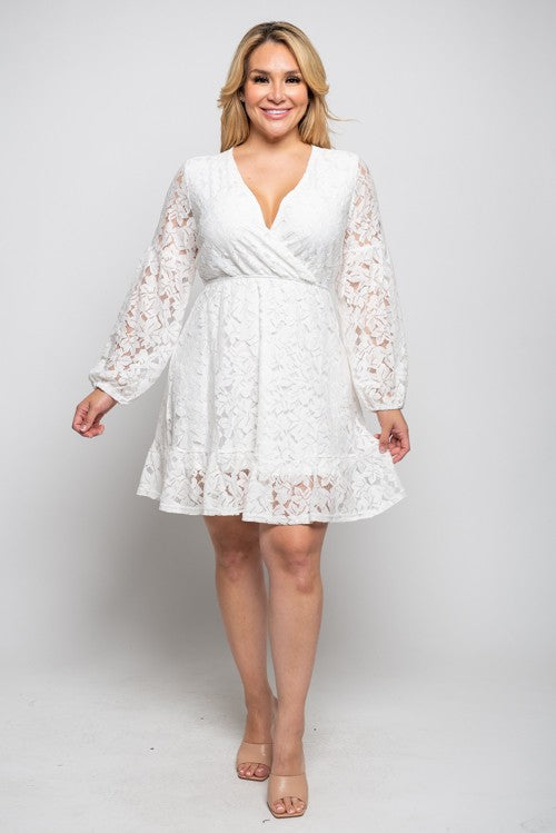 Katrina White Surplice Lace Dress