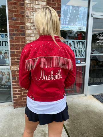 Nashville Red Custom Fringe Denim Jacket