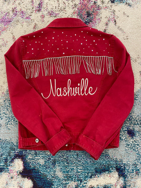 Nashville Red Custom Fringe Denim Jacket