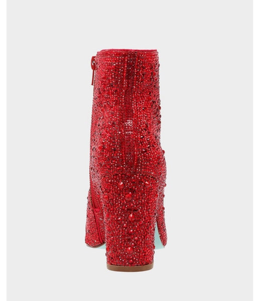 Betsey Johnson Cady Red Rhinestone Boot