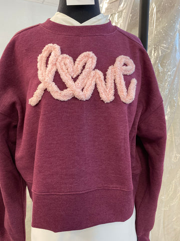 Love Chenille Embroidered Crop Sweatshirt