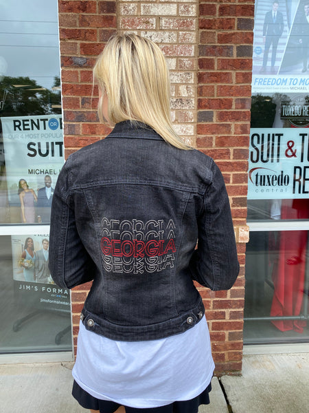 GEORGIA Black Embroidered Denim Jacket