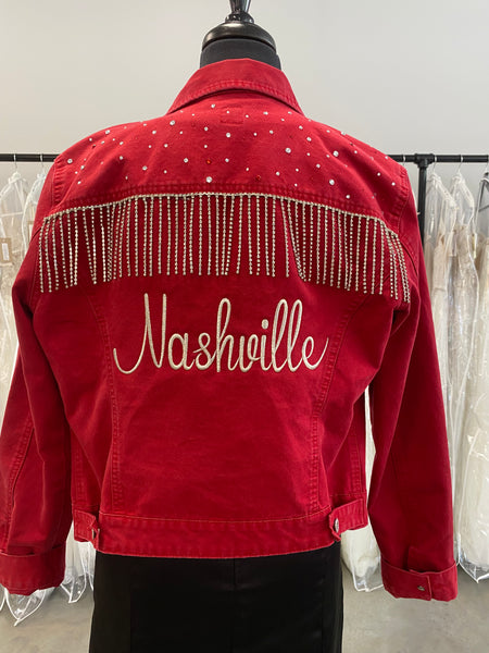 Nashville Red Custom Fringe Denim Jacket