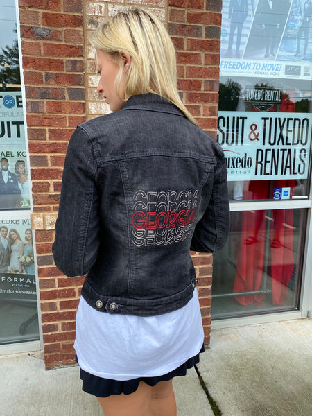 GEORGIA Black Embroidered Denim Jacket